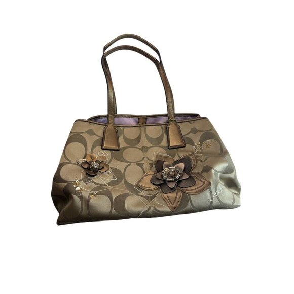 Coach 2011 Signature C Floral Applique Frame Kisslock Carryall Satchel Handbag - Picture 1 of 7